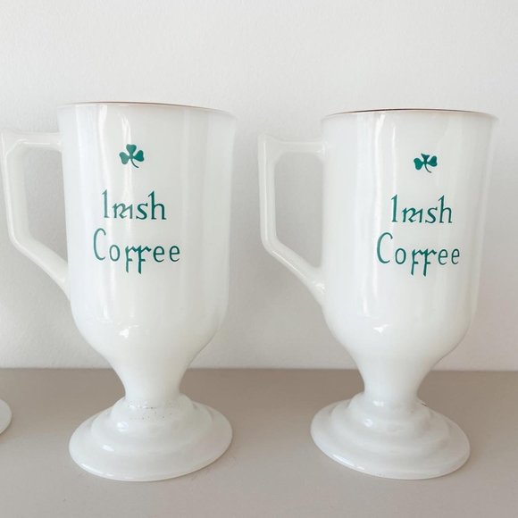 Vintage Milk Glass Irish Coffee Pedestal Mugs Set of 4 - Picture 8 of 12